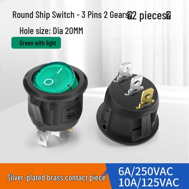 Waterproof Round Boat Rocker Switch with Illuminated Button, 2 Pins, 6A 250V, 20mm Hole