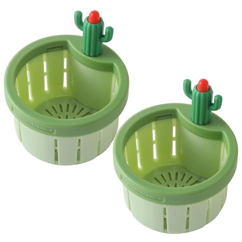 2Pcs Cactus Shaped Press Release Draining Basket Food Waste Catcher Sink Draining Basket Filter Easily to Clean