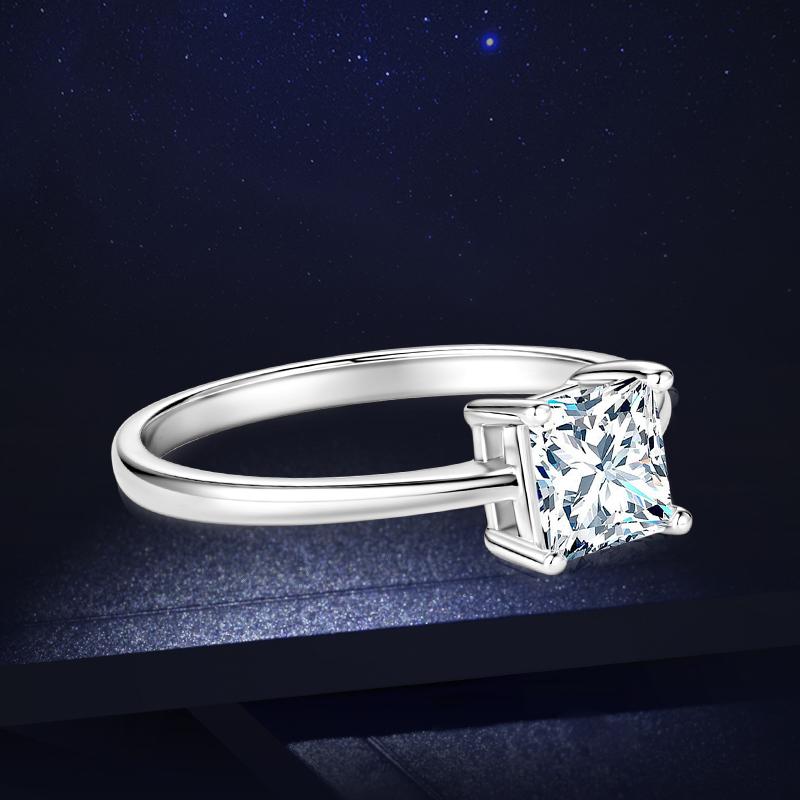 Rrjzz Prinzessschliff VVS1 CZ Labordiamant Solitärring Silber Goldfarbe Damen Verlobungsringringe für Hochzeit Feiner Schmuck