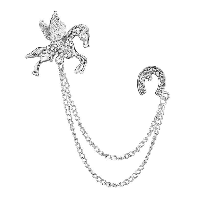 Alloy Wing Horse Chain Brooch Zodiac Pony Pins Women Men Clothing Accessory Suit Lapel Corsage  Year Gift