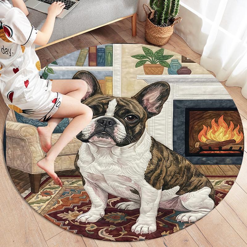 The puppy on the carpet Round Area Rug,Carpet Rug for Living Room Bedroom Sofa Playroom Decor,Non-slip Floor Mat