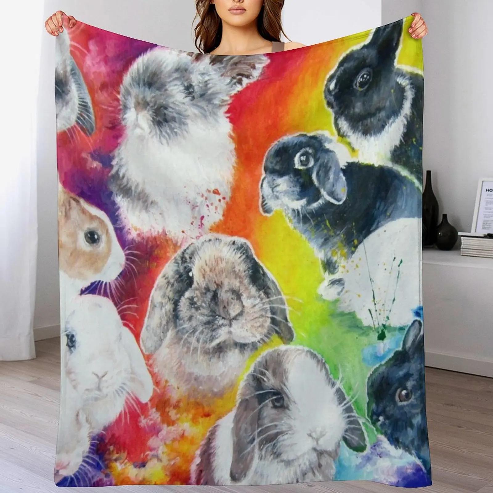 

Painted bunnies in a rainbow Throw Blanket Reusable Durable Soft Blanket for All Seasons 102x76cm(40x30in)