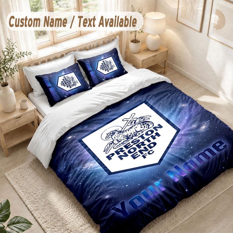 Custom Name Bedding Set 3 PiecesPreston North End Print Duvet Cover + 2 Pillowcases Soft Bed Decor