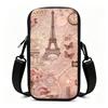 Vintage Aesthetic Paris Eiffel Tower Rose Floral Crossbody Phone Bag, Elegant Butterfly Print Small Shoulder Purse, Christmas Gift Birthday Holiday De