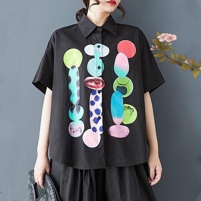 Short Sleeve Oversized Vintage Floral Cotton Shirts & Blouses for Blouse Casual Loose Summer Tops Women Button Up Shirt