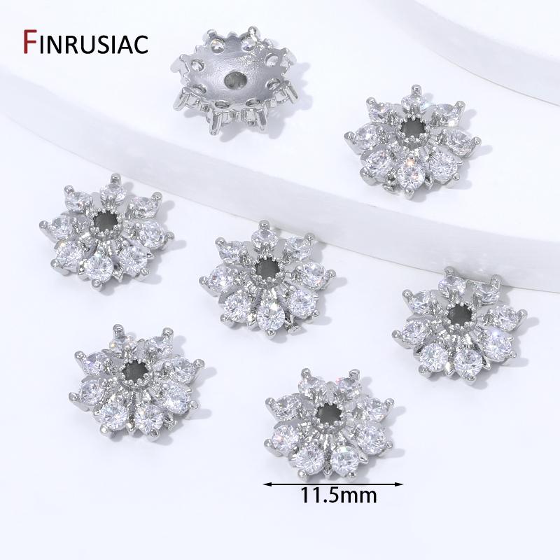 

18K Gold Plated Brass With Zircon Flower Bead End Caps,11.5mm Spacer Bead Caps For DIY Bracelet Jewelry Making Accessories 5 pieces