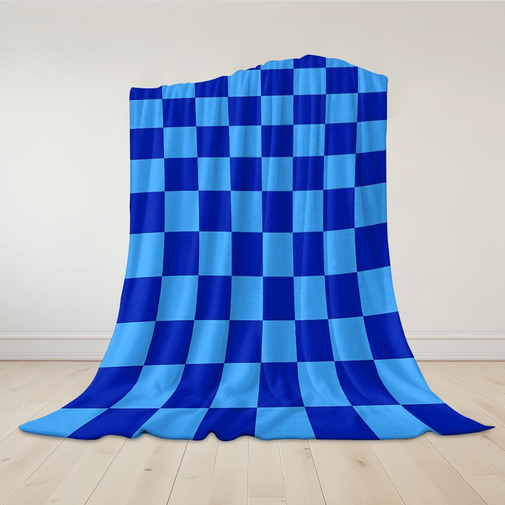 Dual Blue Check Flannel Blanket Warm Soft Halloween Christmas Couch Warm Cozy Decorative Decor Gift For All Season