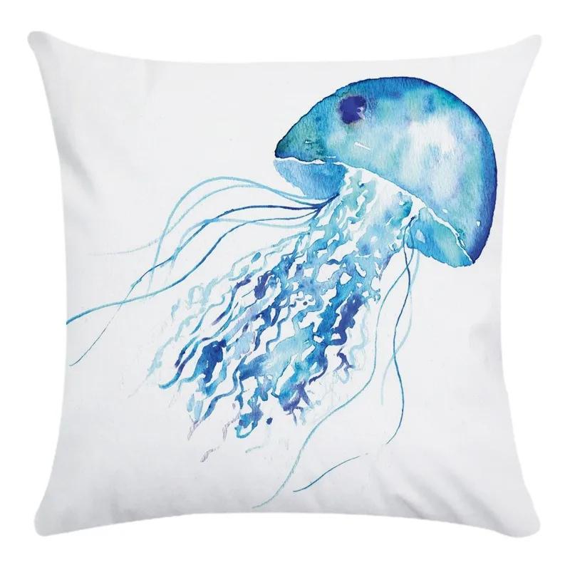 Móda Domácí Dekorace Vzor Zlaté Rybky a Medúzy Tištěný Super Měkký Povlak na Polštář Kancelářský Potah na Sedák