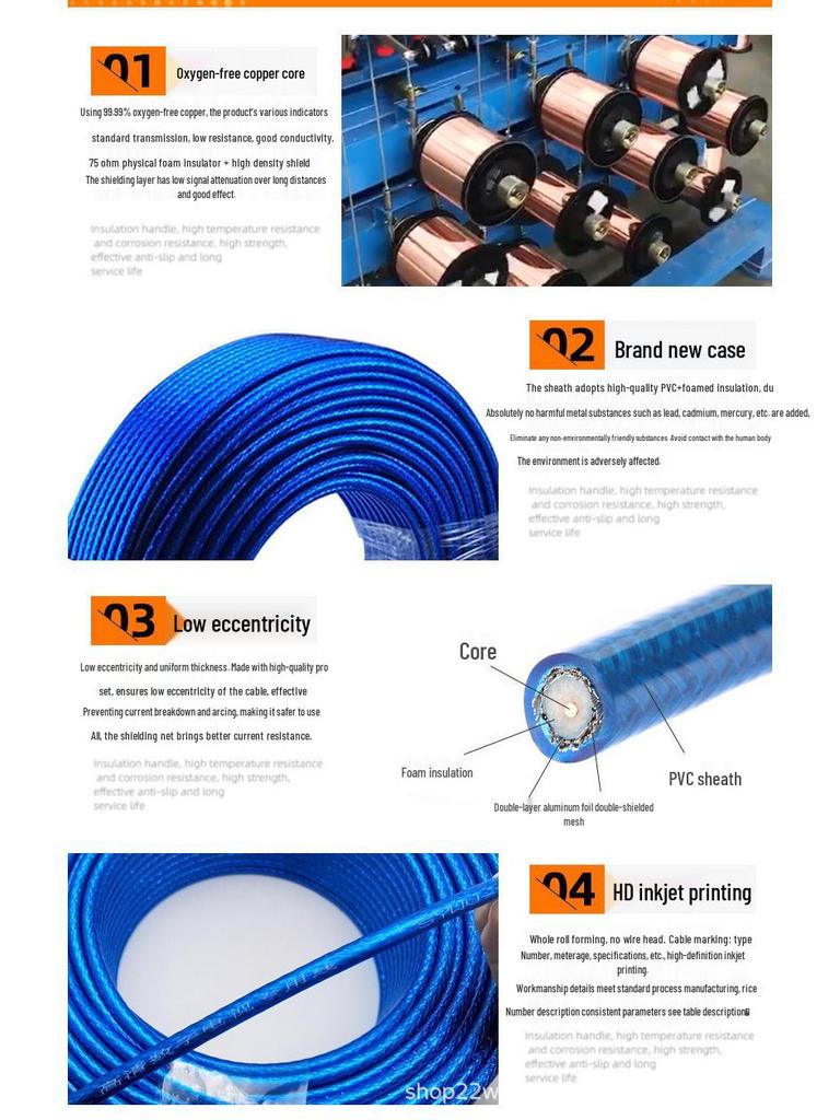 Zhongda Yuantong SYWV75-5 HD Coaxial Cable for Set-Top Boxes & Closed-Circuit Signal, 4 Shielded.