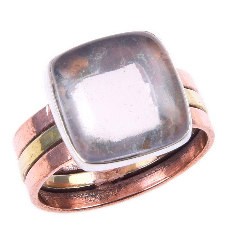 Gema de Cuarzo Rosa Natural Hecho a Mano Plata de Ley 925 Anillo Bicolor S.9 f1I23