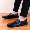 Men's Soft Moccasins Driving Shoes Casual Loafers Retro Handmade Slip on Black Wide Shoes for Father Large Size