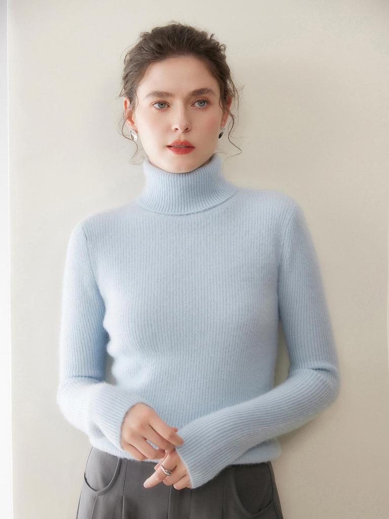 Women's Striped High-Neck Cashmere Sweater: Autumn/Winter Slimming Wool Pullover and Base Layer Knitwear