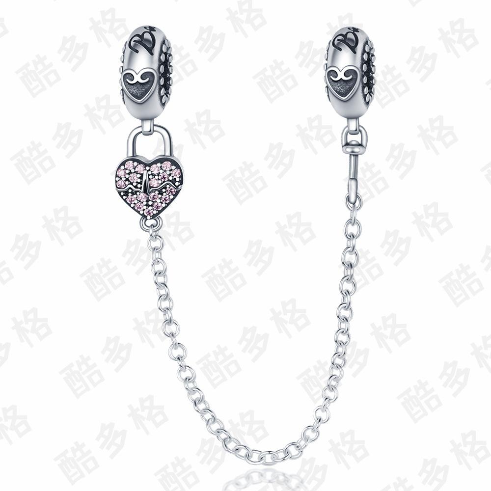 

s925 Белая медная цепочка безопасности Вечное сердце Двойная бусина фиксированная цепочка фиксированный браслет подвеска