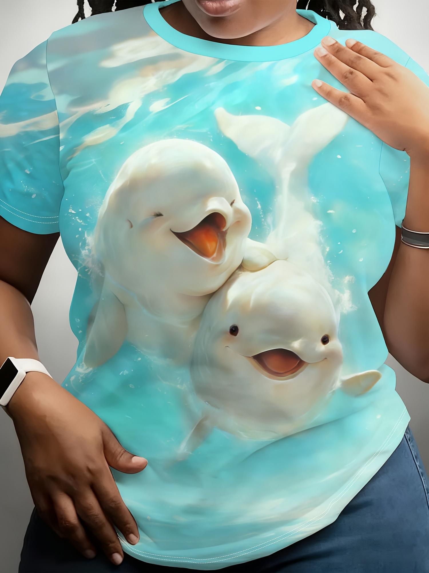 

Women s Oversized Short-Sleeve T-Shirt - Cute White Whale Couple Print Round Neck Blouse Suitable for Summer. Casual Beachwear ; Everyday Outfits. Mac XL дубильная кора