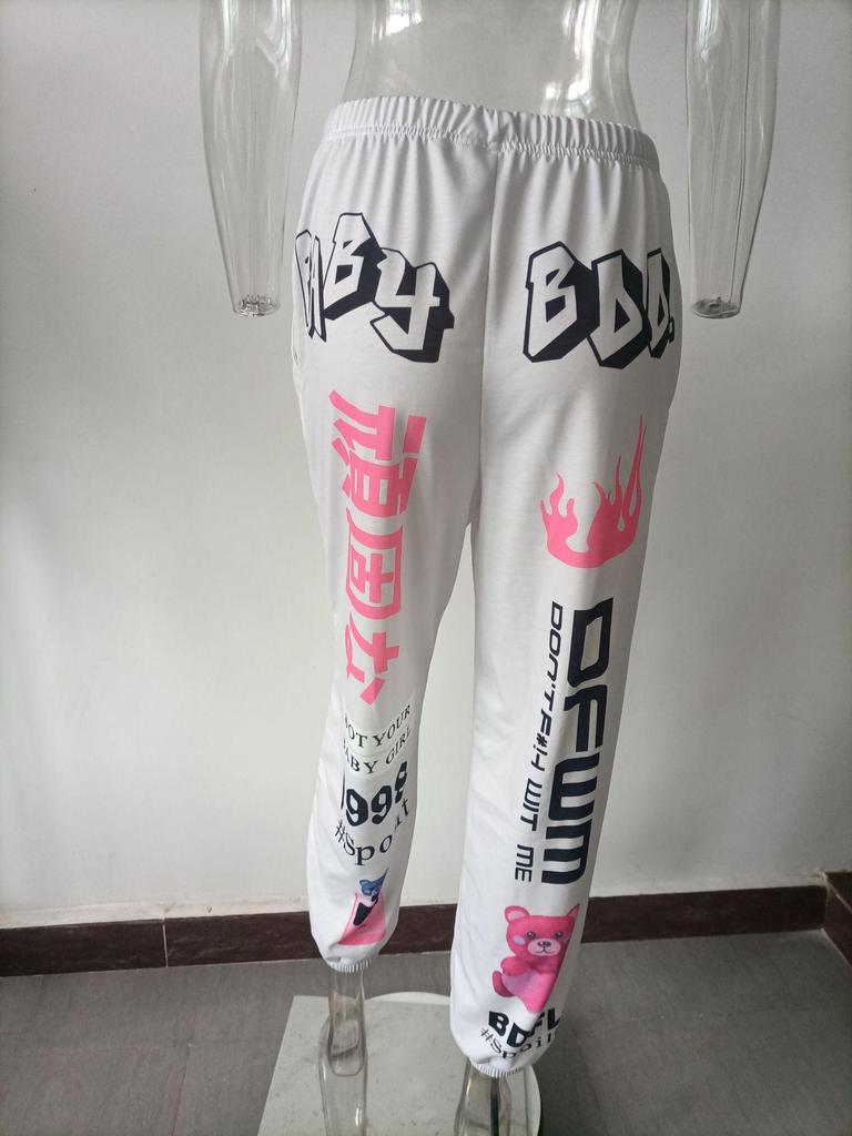 European & American Women's 2025 Printed Elastic Waist Casual Harem Pants