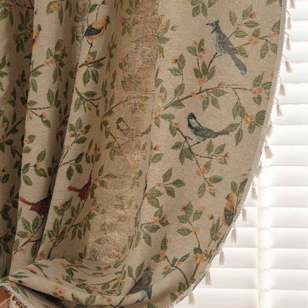Curtain Jacquard Flower and Bird Pattern Curtains Finished Kitchen Curtains Bay Windows Semi Blackout