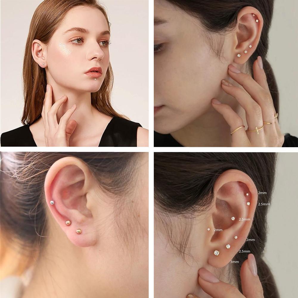 10/50 STK G23 Titan Piercing Labret Læbe Stud Ring CZ 16G Indvendigt Gevind Stud Ørering Øre Tragus Brusk Helix Daith Smykker