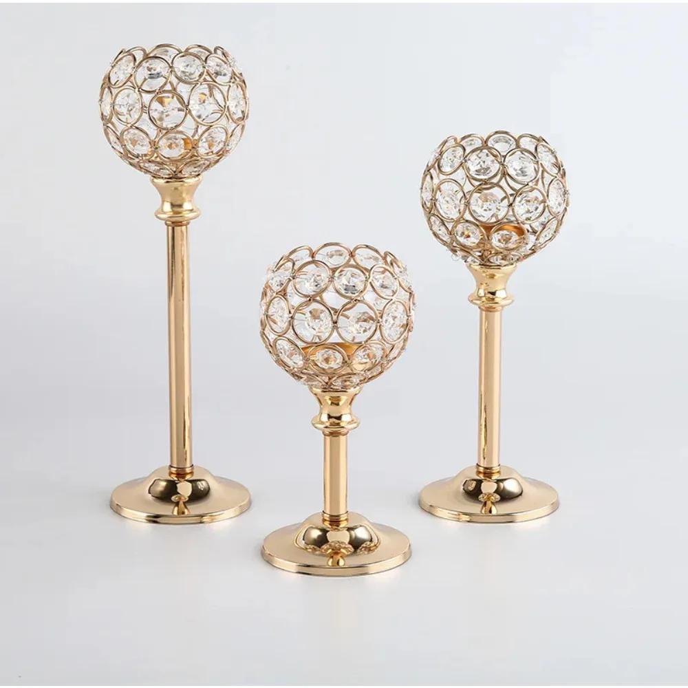 1pc Golden Crystal Candle Holder Tealight Candlestick Table Centerpiece Candle Stand Christmas Wedding Party Home Decoration