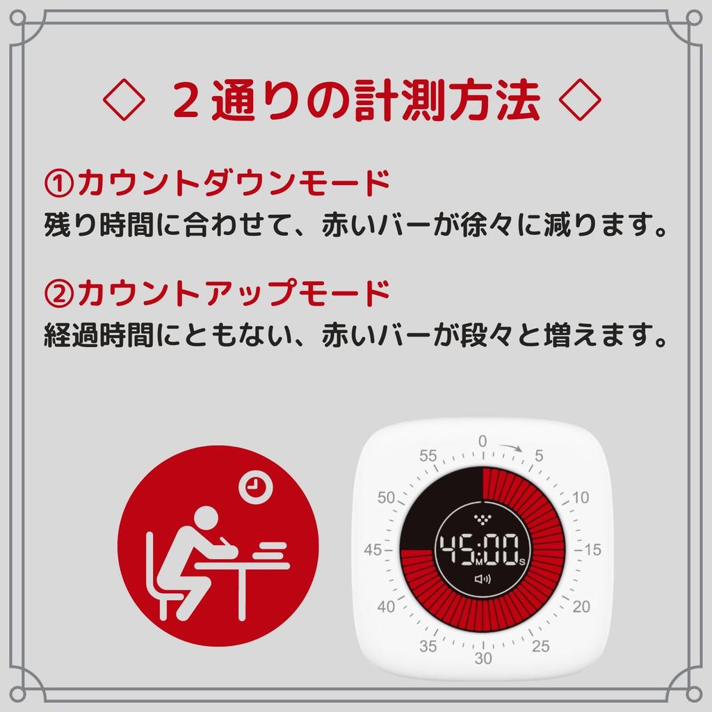 HATUSOKU Digital Visual Timer for Studying and Learning, with Silent Mode, Vibration Mode, and Visible Remaining Time Display (Simple Type TM02)
