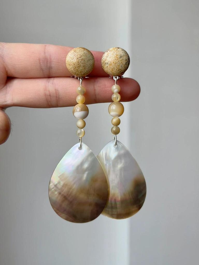 European and American Silver Needle Shell Round Resin Flower Stud Earrings Summer Small Fresh Earrings Niche Color Agent Dry Earrings
