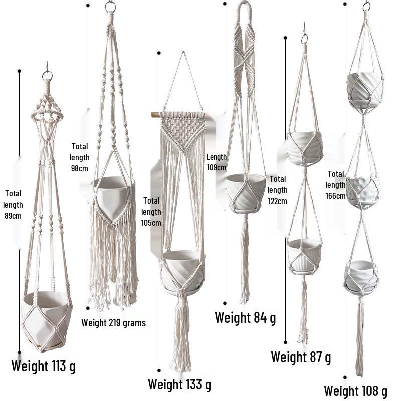 Creative Woven Hanging Flower Pot Basket with Net Bag Decoration