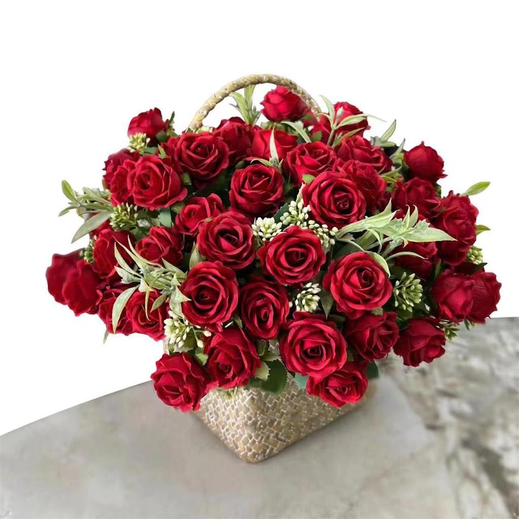 10-Head Silk Flowers Artificial Small Roses Vintage  for Wedding Desk Home Party DIY Bouquet Decor Fake Roses Flower Arrangement