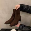 Women's High-heeled Short Boots 2025 New Autumn and Winter French Retro Suede Thick-heeled Thin Boots Foreign-style Korean Small Ankle Boots