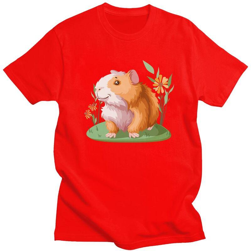 Custom Kawaii Guinea Pig Flower T Shirt Men Pet Animal Tshirts Casual Tee Tops Pure Cotton Oversized Tshirt Merch