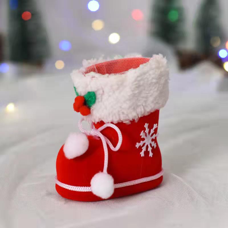 Christmas Small Boot Candy Gift Bag - Decorative Children s Stocking Flocked Packaging