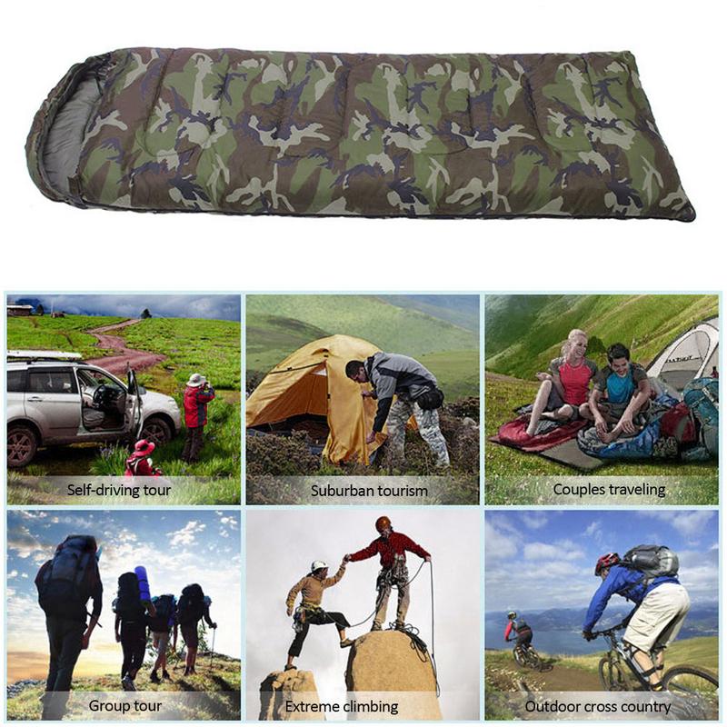 Camping Camouflage Sleeping Bag Outdoor Leisure Cotton Envelope Style Sleeping Bag With Hood Waterproof Sleep Bag Tools Gear