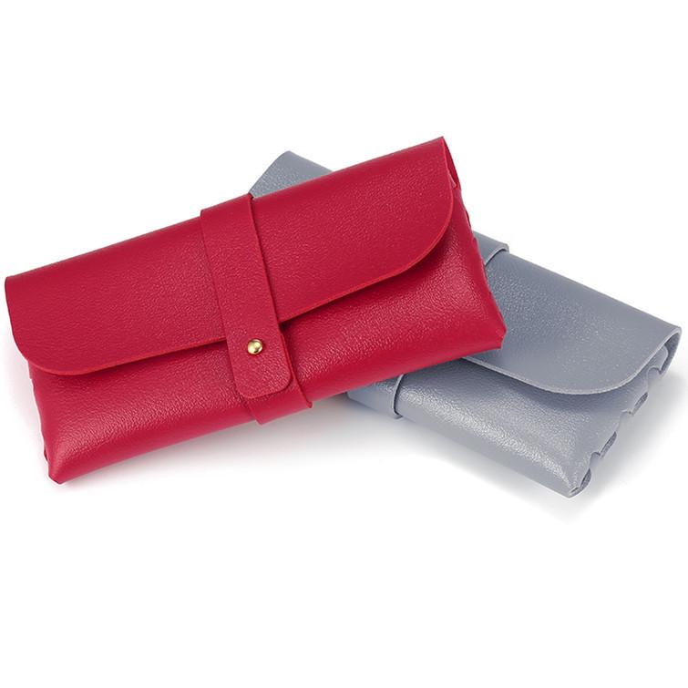 Black Leather Eyeglass Case, PVC Snap Button Soft Case with Logo Printing Option for Sunglasses.