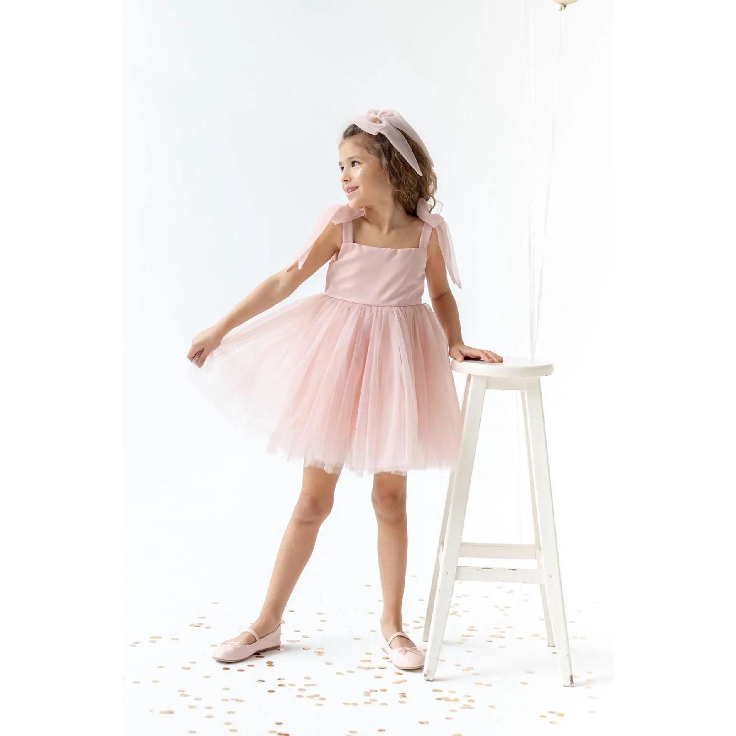 

Платье на бретелях с подкладкой из тюля для девочек пудрового цвета 18-24 AY