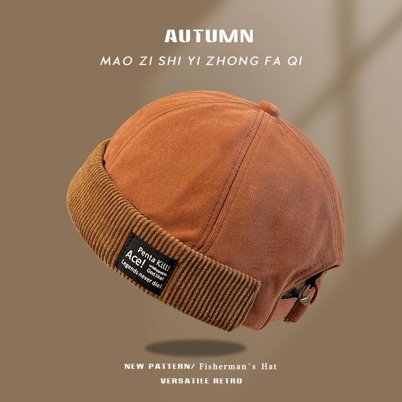 Bonnet Vintage Y2K Sans Visière Chapeau Docker Sans Bord Rétro Dôme Velours Côtelé pour Hommes Femmes Hip Hop Streetwear Casquette Hiver Automne