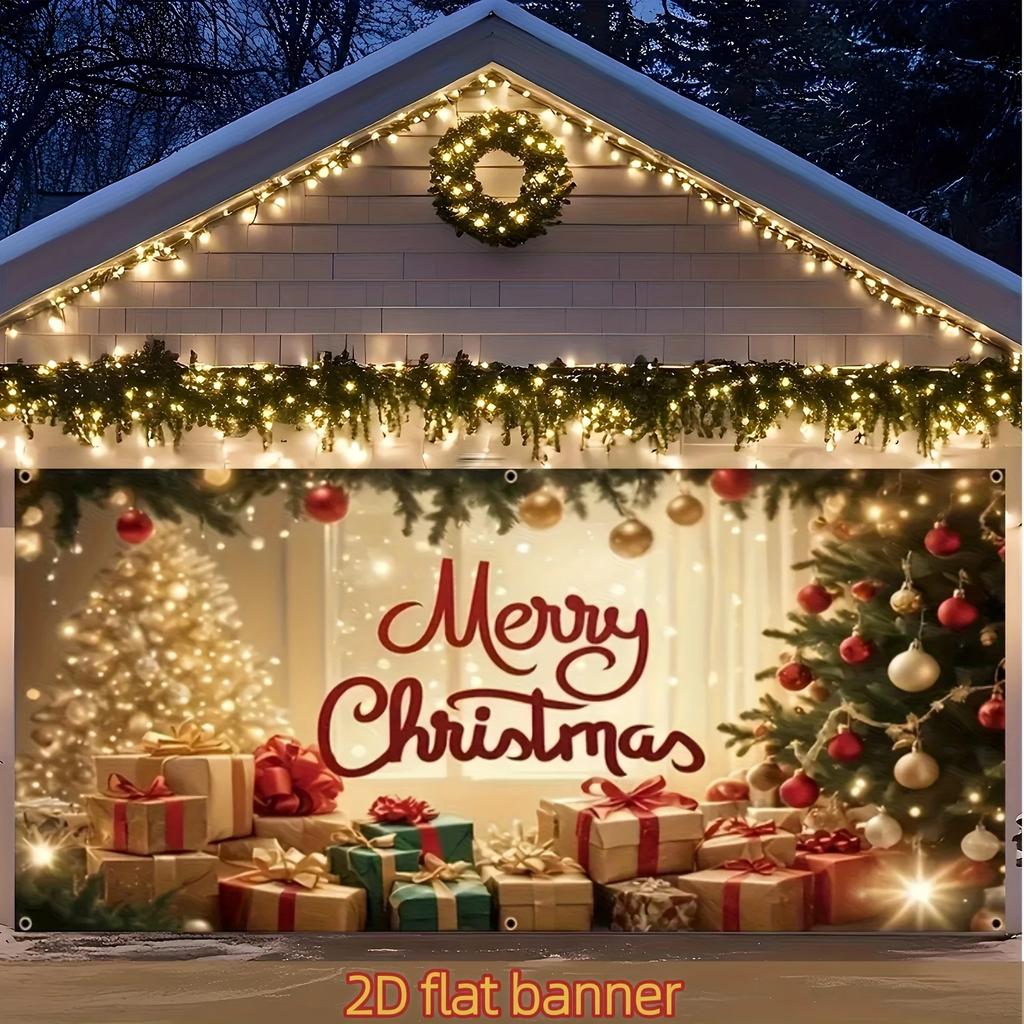 Christmas cheerful background Christmas tree Christmas presents outdoor and garden decoration background for photoshoots banner