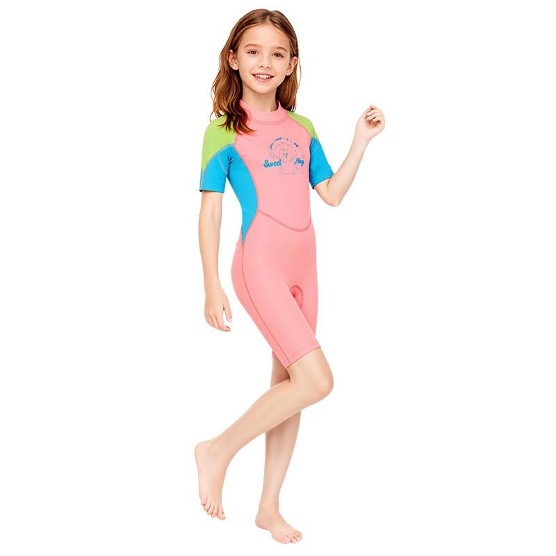 Fato de Mergulho Infantil 2.5MM Fato de Banho de Menina Peça Única Manga Curta Quente Snorkel Surf Medusa