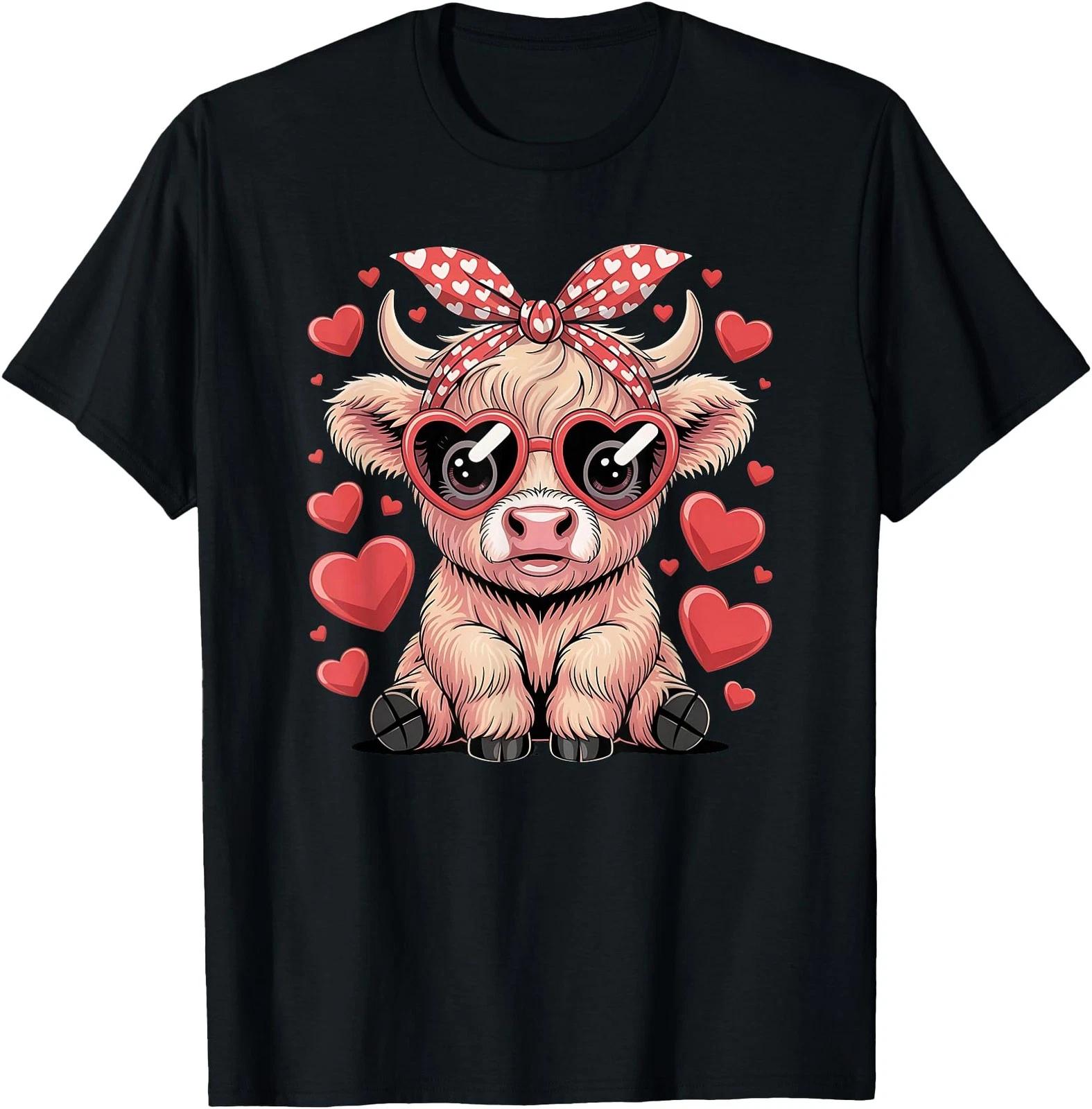 Highland Cow Valentines Day Funny Heart Sunglasses Bandana T-Shirt 2XL