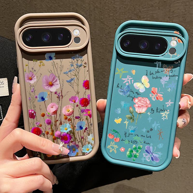 Vivid Flower Pattern Soft Matte Phone Case For Google Pixel 9 Pro XL 8 Pro 8A Rose Floral Print Shockproof Lens Protection TPU Bumper Cover