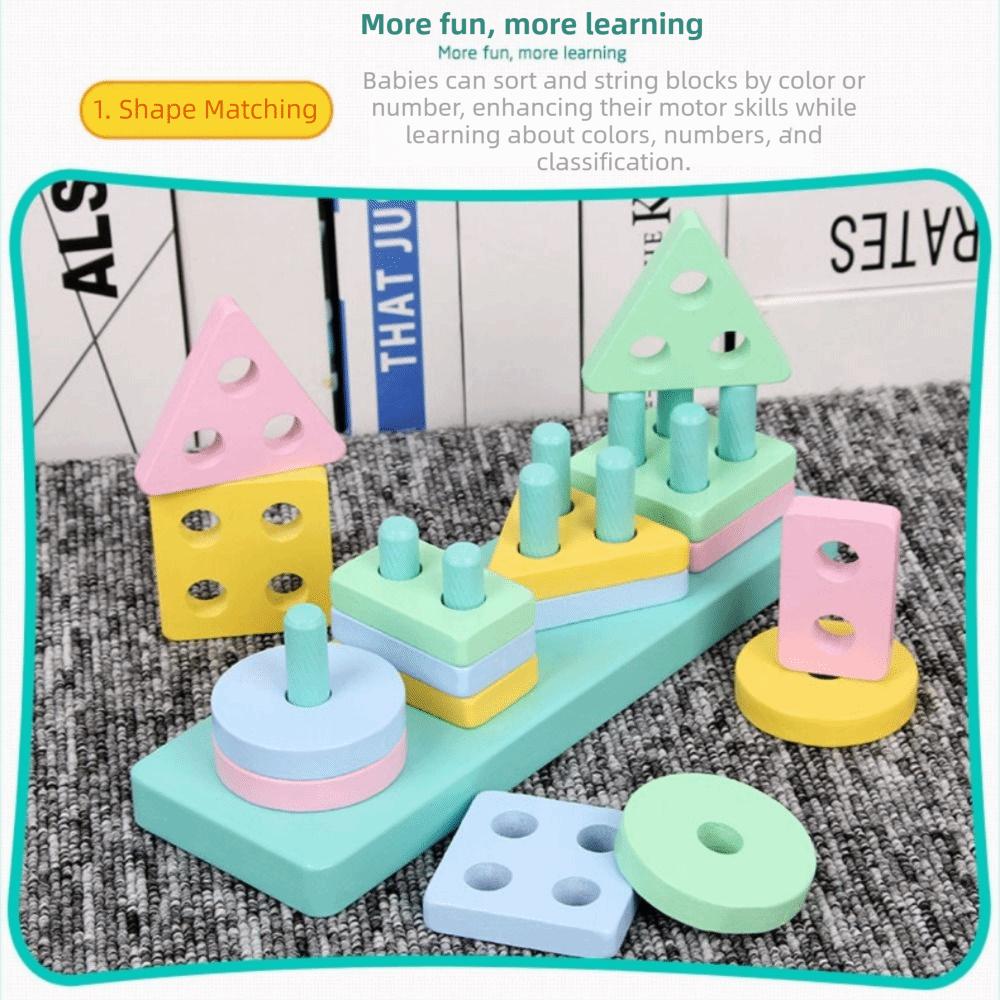 Wooden Recognition Shape Sorter Colorful Recognition Color Matching Puzzle  For Toddlers