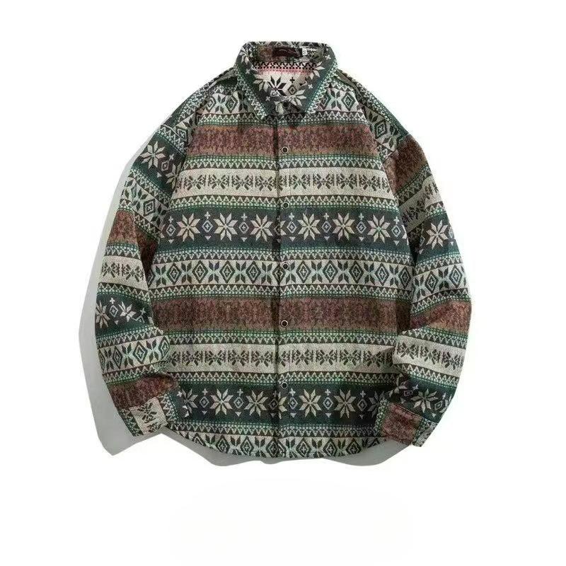 

Shirt Men s Loose Autumn and Winter Models Retro Ethnic Style Couple Long-sleeved Shirt Jacket 3XL