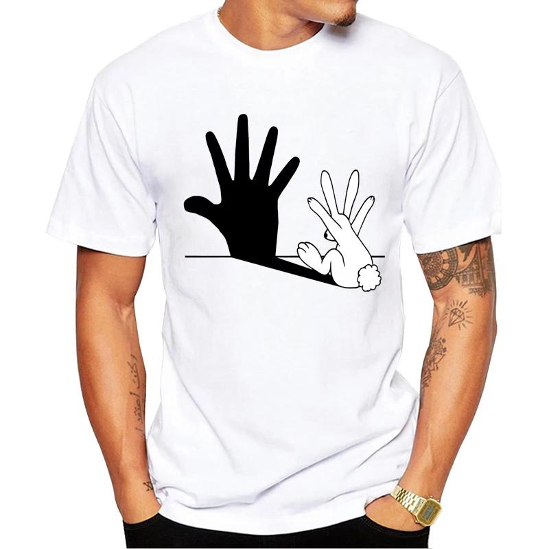 Sapextee Fashion Funny Hand Men TShirt Rabbit Hand Shadow Printed Hipster Tshirts Short Sleeve Casual t shirts Basic Tee S