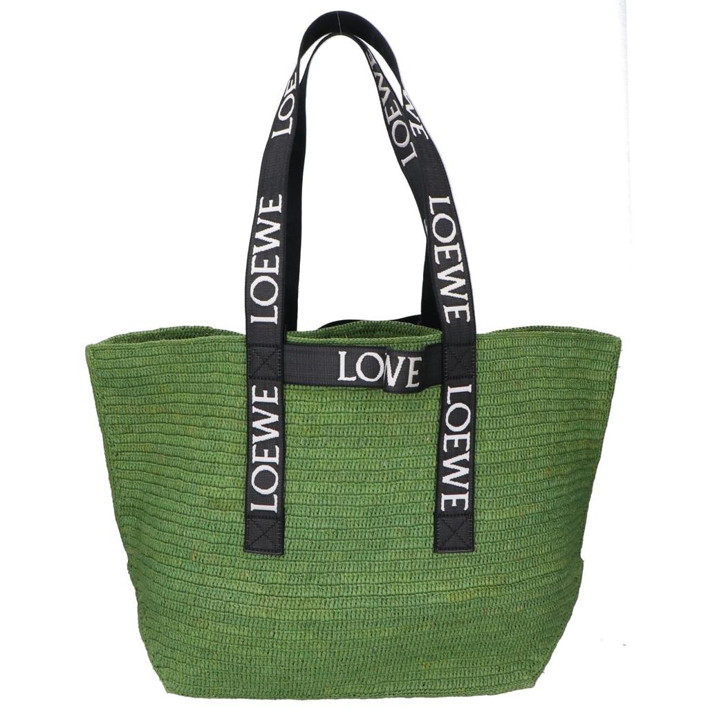 LOEWE B507X23X10 Fold Shopper Raffia Tote Bag greenUsed