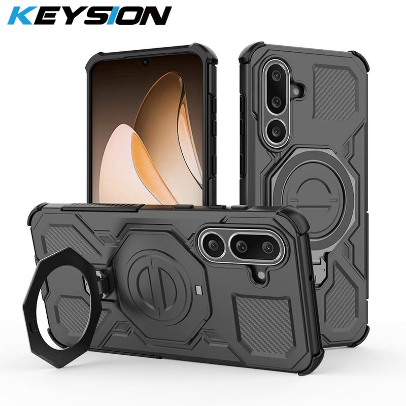 

KEYSION Shockproof Magnetic Case for Samsung M56 5G Silicone+PC Upright Live Metal Ring Stand Phone Back Cover for Galaxy F56 5G for Samsung F56 5G рожевий