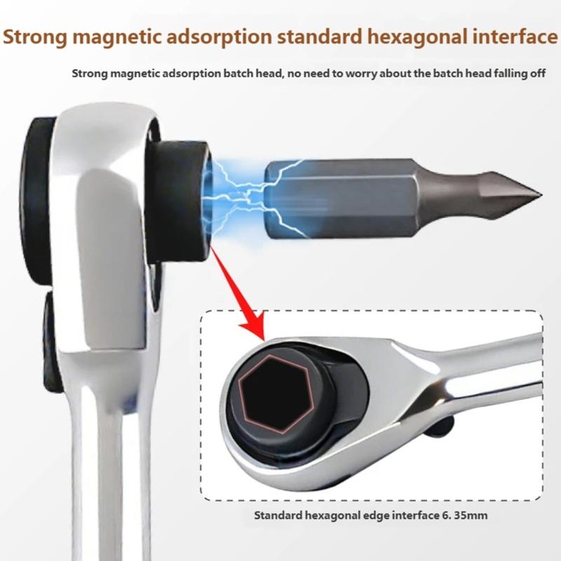 1/4" Drive Ratchet Handle 360 Swivels Head Mini Ratchet Wrench Antiskid Handle For Electronics Repair