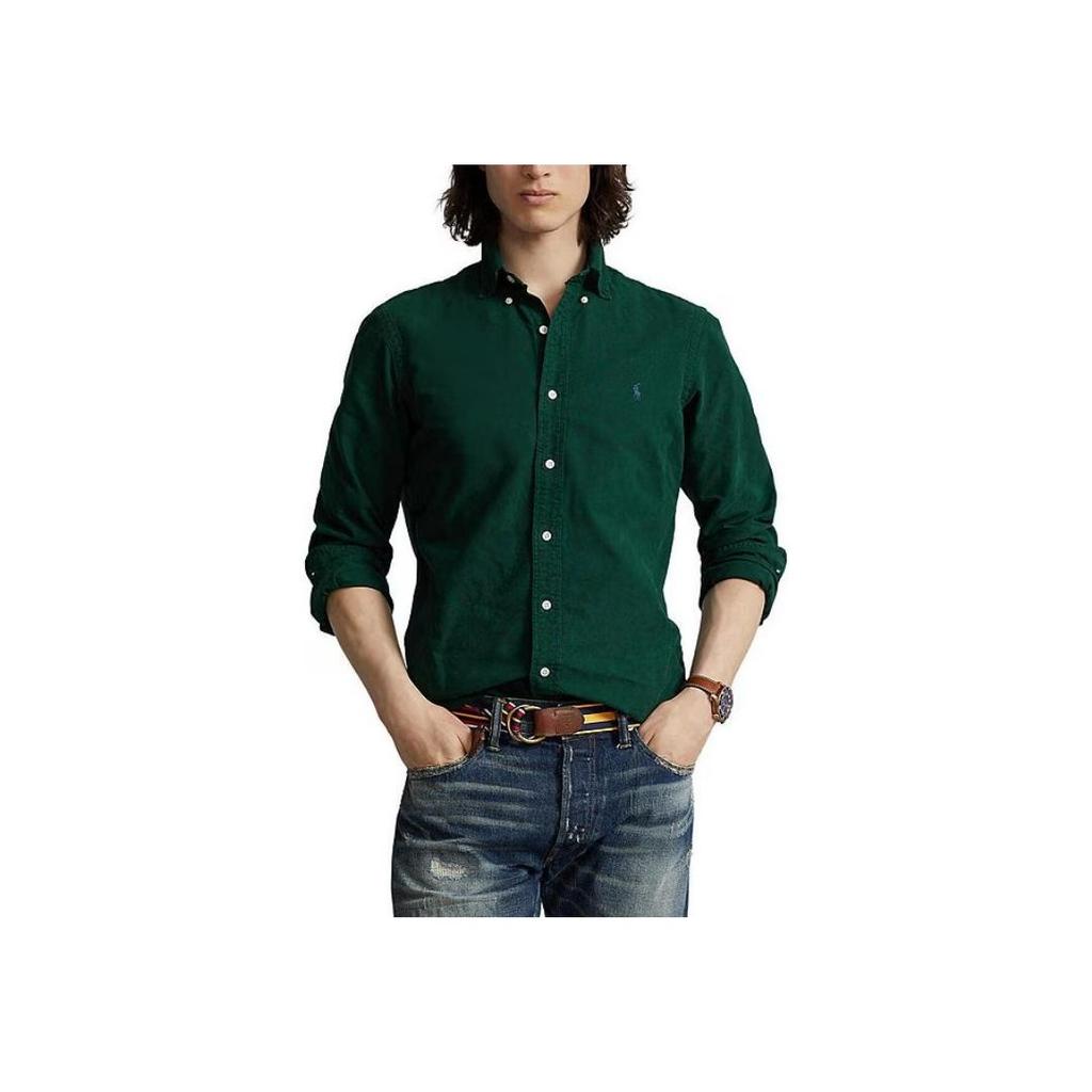 Polo Ralph Lauren Solid Color Logo Embroidered Long Sleeve Shirt Men shirts Green 710798540003