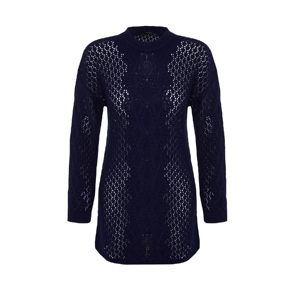 Navy Blue Openwork Knitwear Sweater Tctaw22ak0089