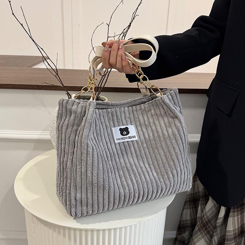 Women's Corduroy Chain Shoulder Bag - 2025 Autumn/Winter High-End Large Capacity Tote
