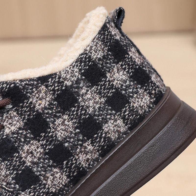 Women's Snow Plaid Autumn New Plush Inner Lining Women's Cloth Shoes Retro National Style Low Heel Fleece Shoes