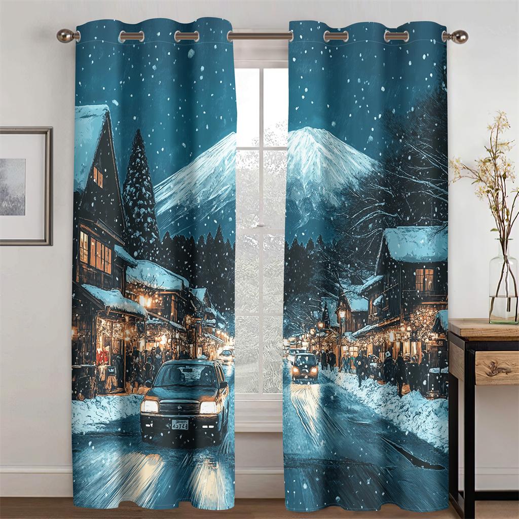 3D Glittering Fuji Mountain Curtains Romantic Joy Fit Bedroom Living Room Kitchen Decor New Arrivals Limited Time Offer 2 pcs