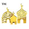Golden Mosque Centerpieces 3PCS Ramadan Castle Ornament, Hollow Design, Thick Wood And Compact Party Decorations Acrylic Desktop Accents, Religious