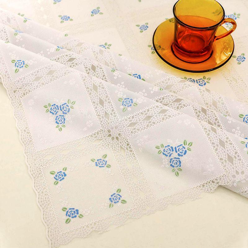 

Pastoral PVC Waterproof Heat-Proof and Disposable Plastic Lace Dining Table Cushion Tea Table Cloth Rectangular Cutting Square Table Tablecloth 666 White Blue 60*134cm